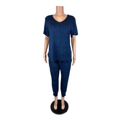 Jockey 2-Pieces Luxe Lounge Ribbed Tee & Jogger Set Solid Ink Well 2X Plus Size - Image 1 of 2