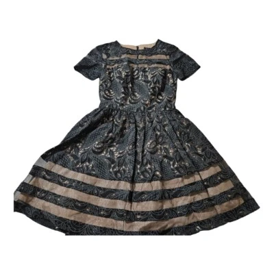 Vestido aquático preto renda nude underlay tamanho 0 - Imagem 1 de 4