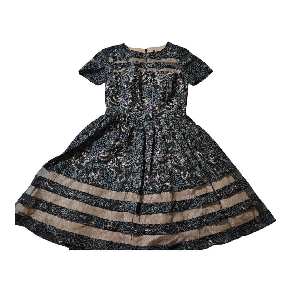 Aqua Black Lace Nude Underlay Dress Size 0 - Image 1 of 4