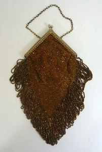 Antique Steel Cut Bead Evening Bag - Early 1900s Flapper,Gold,Pink,Green,Bronze - Picture 1 of 7