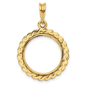 14k Yellow Gold 1/10oz American Eagle Coin S Chain 16.5mm Prong Coin Bezel Penda - Picture 1 of 4