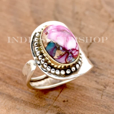 Anillo Ajustable Kingmen Rosa Dalia Turquesa Rosa Ostra Banda Para Ella Foto 1 de 4
