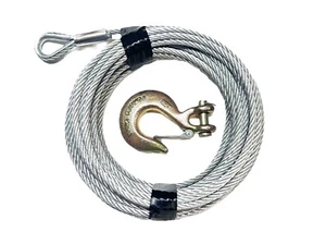 1/4" x 50 ft Galvanized Wire Rope Winch Cable + 5/16" Grade 70 Clevis Slip Hook - Picture 1 of 1