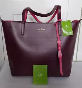 Kate Spade Deep Plum Lawton Way Large Leather Tote Bag New with Tags!! - Picture 1 of 20