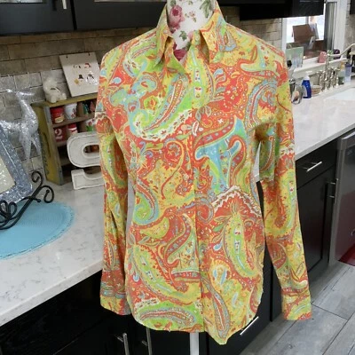 Lauren Ralph Lauren Button Front Blouse Mod Multi Color Paisley Size Medium - Image 1 of 4