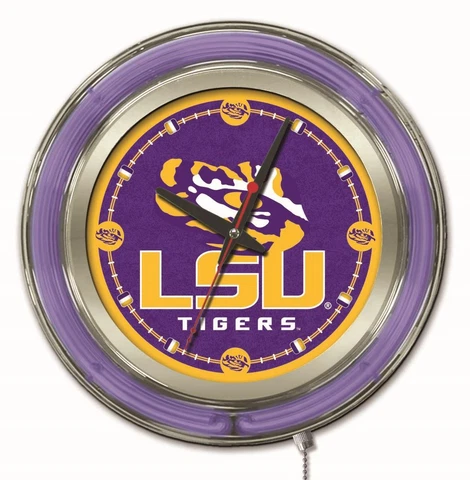 LSU Tigers HBS Neon Purple College Battery Powered Wall Clock (15") Cover