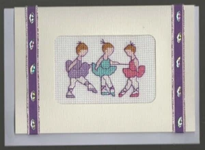 Handmade Card with Cross Stitch Any Occasion Card Ballet Girls - Picture 1 of 1