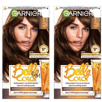 2 x Garnier Belle Color 5 Natural Brown Permanent Hair colour Dye FREE POST