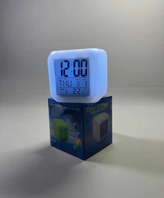 Kids Cube Alarm Clock Color Changing Battery Operated Temperature Display Lamp - Image 1 of 4