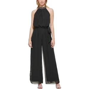 Eliza J Womens Black Rhinestone Halter Formal Jumpsuit Evening 10 BHFO 9834 - Picture 1 of 2