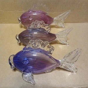 Murano Hand Blown Heavy glass Kissing fish figurines Purple Pink Home decor - Picture 1 of 8