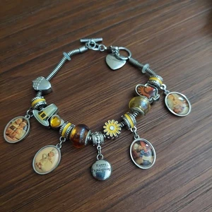 MJ Hummel November Thanksgiving Sliding Bead Charm Bracelet Toggle Clasp Vintage - Picture 1 of 14