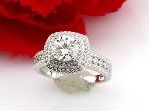 Anillo de compromiso de plata 925 con halo cuadrado de diamantes moissanita real de 1 quilate talla 7 - Imagen 1 de 12