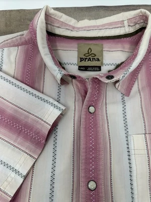 Camisa Prana Manga Corta Perla A Presión Hombres Grande Rosa Occidental Rayas Algodón Orgánico Foto 1 de 4