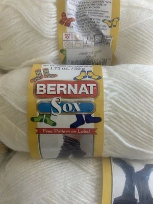 Calcetín Bernat Yarn Sox 7 madejas blanco helado acrílico nailon nuevo Foto 1 de 4