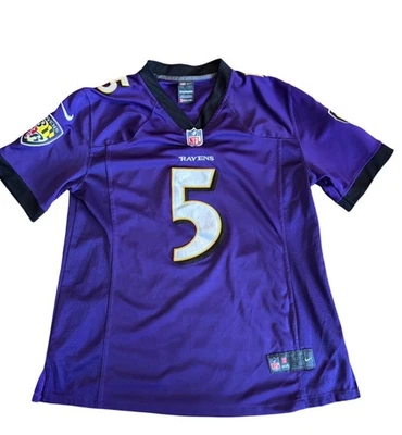 Joe Flacco 巴尔的摩乌鸦队 NFL 紫色球衣 男孩 L 码 Nike 运动员 — 第 1/4 张图片