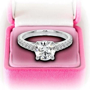 IGI Lab Created 14k White Gold Round Cut Diamond Accent Engagement Ring 1.30 Ct - Picture 1 of 13
