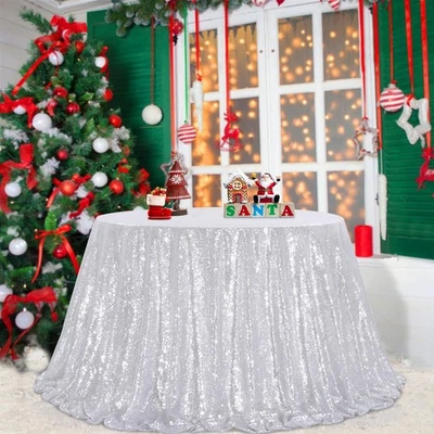 Круглые украшения для вечеринок скатерть с блестками: 132-дюймовая серебряная скатерть с блестками... - Изображение 1 из 4
