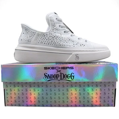 Skechers x Snoop Dogg Slip Ins Womens 9.5 US White Rhinestone Platform Sneakers - Image 1 of 4