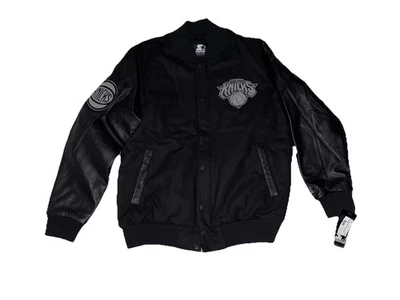 New York Knicks Black Label Starter Varsity Jacket Leather Sz L NWT Button Issue - Image 1 of 4