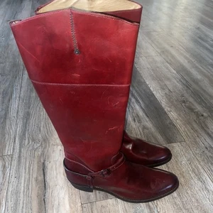 Frye Melissa hohe Damenstiefel mit Gürtel Redwood Leder seitlicher Reißverschluss Größe 11 neu - Bild 1 von 13