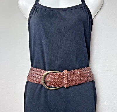 Cinturón De Colección AMPLIO Cuero Trenzado Para Mujer Marrón 3" Ancho 47" Largo Boho Talla Grande Foto 1 de 4