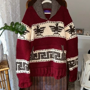 J.L. Powell Canadian Sweater Company Cowichan Wool Pullover red southwestern XL - Picture 1 of 12