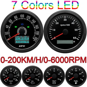 6 Gauge Set 85mm Boat Car GPS Speedometer 200km/h Tacho&52mm Fuel Oil Temp Volt - Picture 1 of 21