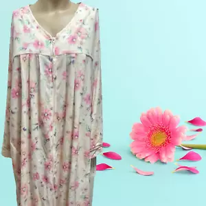 NWT $52 Miss Elaine Long Robe X-LARGE Zip Front Pink Multi Floral Poly Fleece - Picture 1 of 12