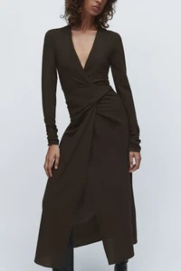 NUEVO CON ETIQUETAS VESTIDO ZARA DRAPEADO MEZCLA LANA CARAMELO - REF. 8853/638 S $169 - Imagen 1 de 6