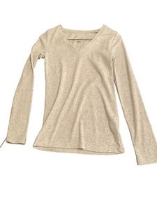 A New Day Womens Long Sleeve Tee Sz XS Light Gray V-Neck Cotton Blend T Shirt - Picture 1 of 3