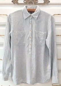 Chaps Sz S Striped Tunic Blouse Collared 1/2 Button Down Shirt Preppy Chest Pkts - Picture 1 of 6