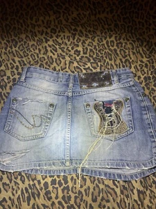 Archive vintage john gallion micro mini jean skirt with corset - Picture 1 of 5