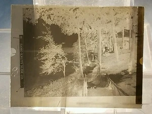 Vintage GLASS NEGATIVE SLIDE Walkway By Lake or River with Docks & Boater - Picture 1 of 4