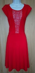 French Connection Red Lace Panel Jersey Skater Dress Size 12-14