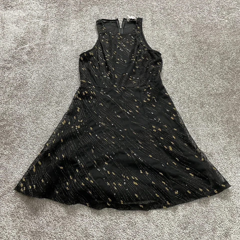 Vestido BCBGeneration Línea A Mujer 4 Negro con Manchas Doradas Lentejuelas Midi Cremallera Foto 1 de 4