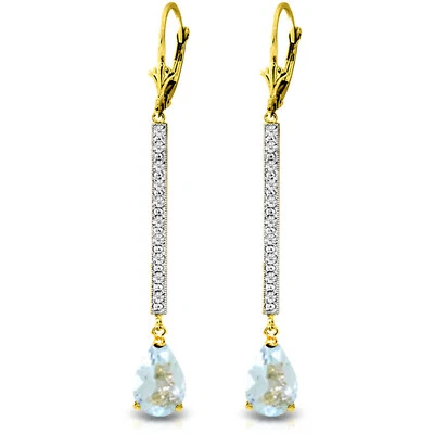 3.6 CTW 14K Solid Gold Earrings Diamond Aquamarine - Image 1 of 3