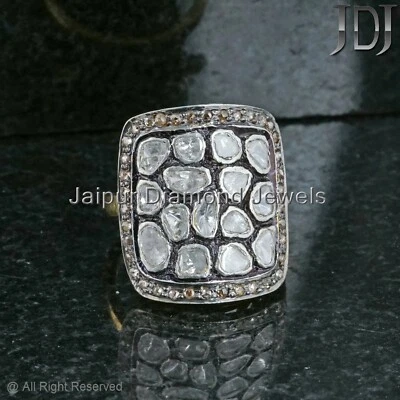 Anillo Hecho a Mano Joyería Joyería Plata de Ley 925 Diamante Pave Polki Natural Rosecut Foto 1 de 4