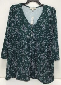 Weekend Suzanne Betro Women’s 3/4" Sleeve V Neck Henley Babydoll Tunic Size 1X - Picture 1 of 2