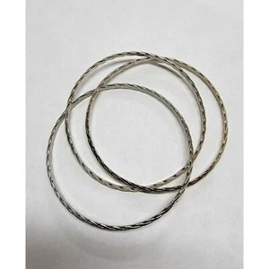 Silver Gold Tone Stacking Bangle Bracelet Set Diamond Cut - Picture 1 of 3