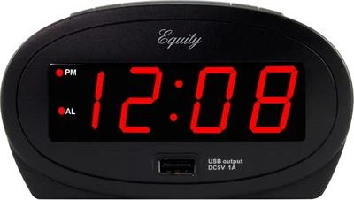 30024 Equity by La Crosse AC Powered 0.9" Red LED Display Alarm Clock USB Port - Image 1 of 2