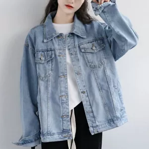 Vintage Oversized Denim Jacket for Women – Washed Blue Jean Coat - Picture 1 of 6