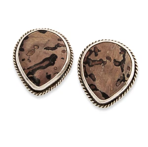 LARGE ECHO OF THE DREAMER STERLING SILVER BROWN AGATE CLIP EARRINGS - Picture 1 of 4