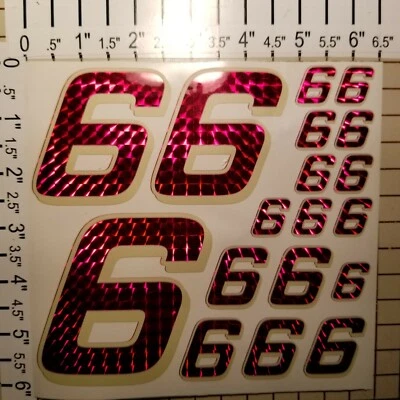 Prismatic Red w/Creme  #6's  Racing Numbers Vinyl Decal Sheet 1/10-1/12 Stampede - Image 1 of 4