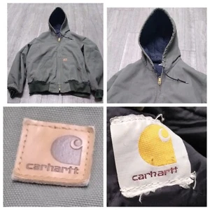 VTG Carhartt Jacket Men's 2XL 90s Hoodie Canvas Quilted Lined Green Distressed - Picture 1 of 13