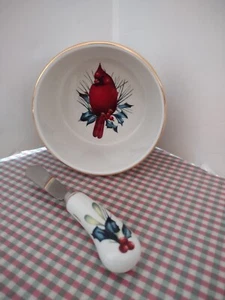 LENOX WINTER GREETINGS Cardinal Dip Bowl 4.5" x 2.5 Spreader Catherine McClung - Picture 1 of 3