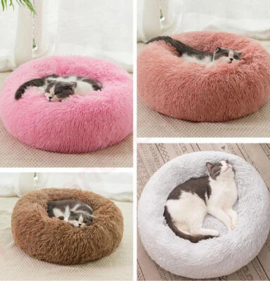Lots Pet Cat Calming Bed Warm Soft Plush Round Nest Comfy Sleeping Dog Kennel - Image 1 of 3