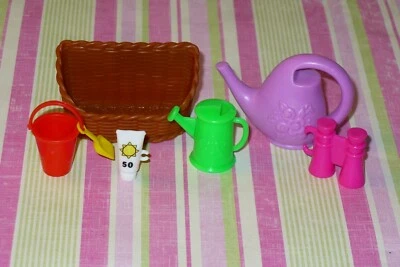 Mattel Barbie Doll Accessory Lot Vintage GARDEN SUPPLIES WATERING CAN & BASKET - Image 1 of 4