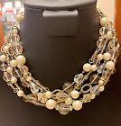 Vintage Carolee 5-Strand Faux Pearl Glass ABs Lucite Rhinestone Toggle Clasp 16”
