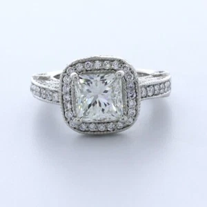ANILLO ACENTO VINTAGE 3,9 CT AGI DIAMANTE NATURAL D/VS2 CORTE PRINCESA PUNTA PLATINO - Imagen 1 de 7